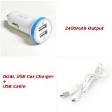 For Golf Buddy Voice / Voice+ / VT3 Rangefinder 2.4A White Dual USB Car Charger w/ USB Cable