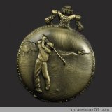 Antique Bronze Golfer Hitting A Golf Ball Pocket Watch